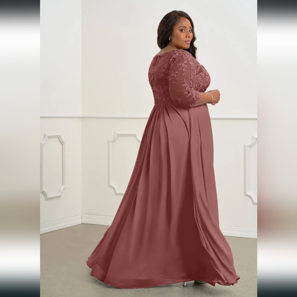 AZAZIE HAYEKA-Line Lace Chiffon Floor-Length Dress Desert Rose Bridesmaid gown - Picture 2 of 16